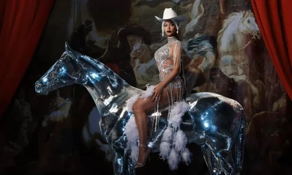 Beyoncé wearing silver Giannina Azar dress for Renaissance album promotional pictures.