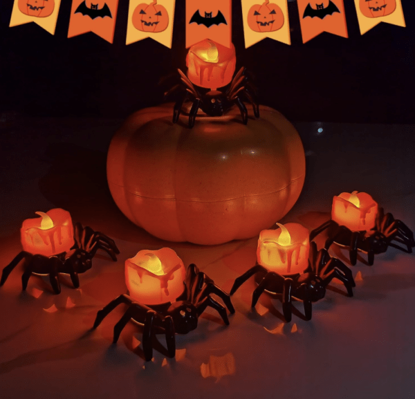 12 Pack Spider Flameless Candles, Halloween Spider Candle Lights, Battery Operated Halloween Pumpkins Lights LED Tealight Candles for Halloween, Christmas, Home Decor and Theme Parties