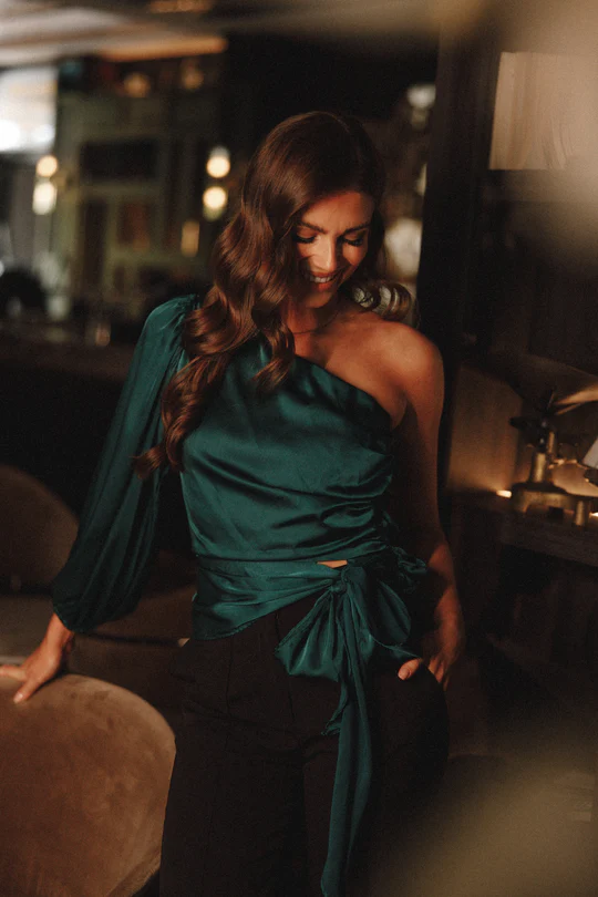 Holiday Party Collection from Petal & Pup WILDER ONE SLEEVE TOP - DARK GREEN